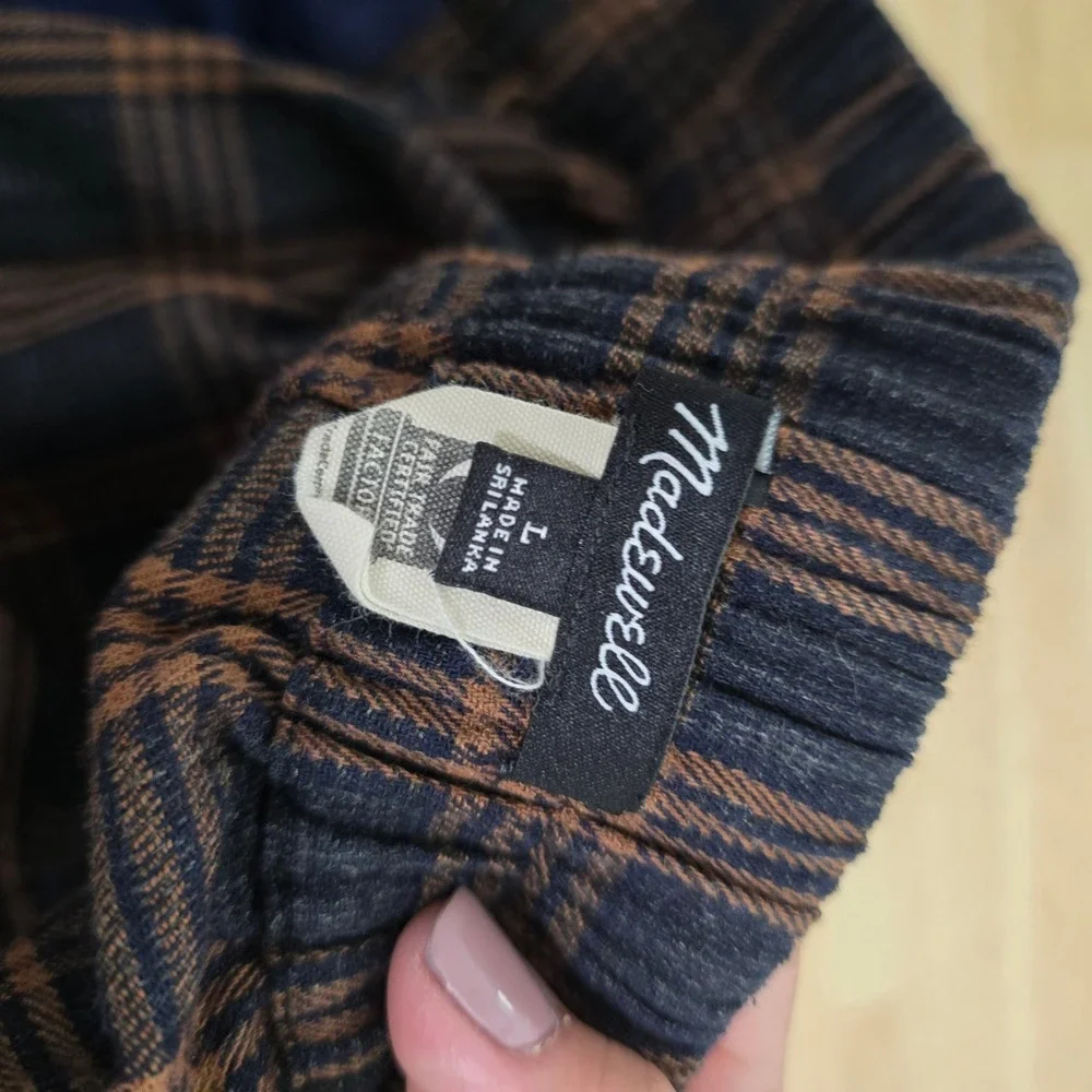 Madewell Womens Brown Black Plaid Double Breasted Mini Skirt Size L Elastic Back